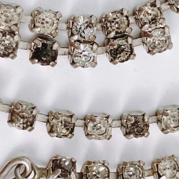 Vintage 1950s Clear Rhinestone Choker Necklace Mid Century Silver Tone Cocktail - Picture 7 of 12